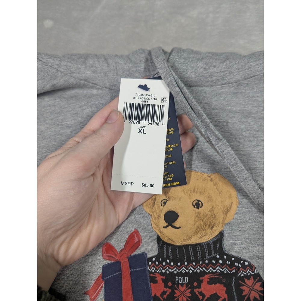 Polo Ralph Lauren Hooded Shirt Mens XL Gray Polo Bear Christmas Long Sleeve NWT - Picture 3 of 13